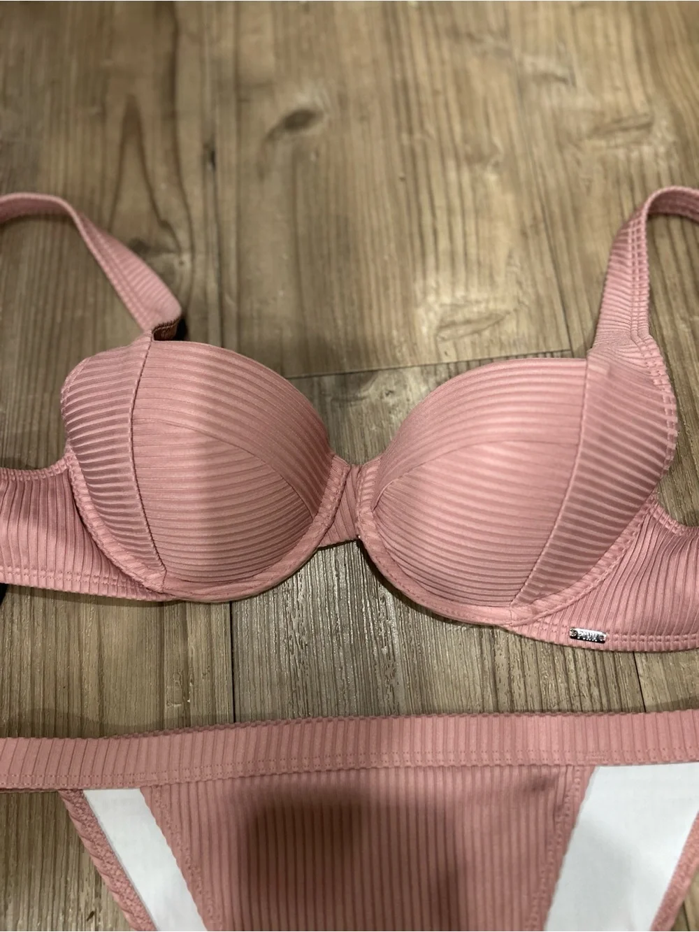 PINK Victoria's Secret Ribbed Knit Push-Up Bikini Set.l in dusty pink size SP